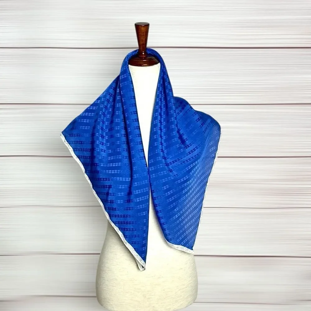 Silk Square Scarf Blue Jacquard White Trim made in Japan 31x31”